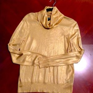 LAUREN RALPH LAUREN GOLD LAME COWL NECK TOP